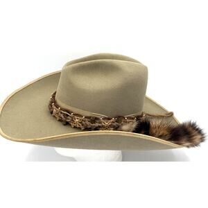 Renegade Western XX Wool Fur Hat Leather Bullet Fur Tail Hatband Size 7 1/4